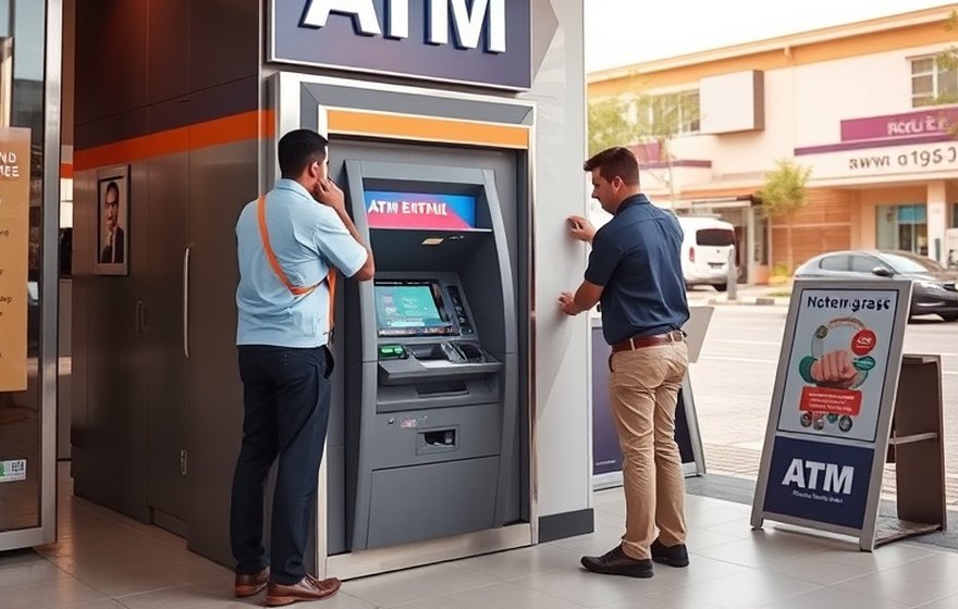 Technician carrying out maintenance on an ATM